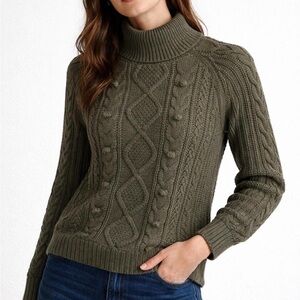 NWT J. Crew Olive Mockneck Cable Knit Sweater Wool Blend Sz Medium